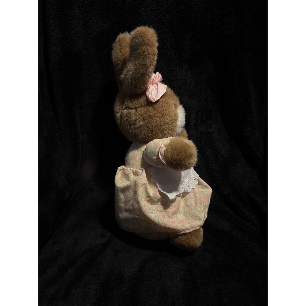 Vintage 1987 Plush Creations Inc Rabbit Floral Dress Brown Bunny 14" - Picture 4 of 6
